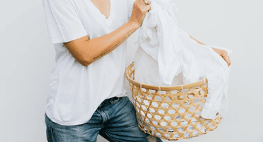 Person with laundry basket