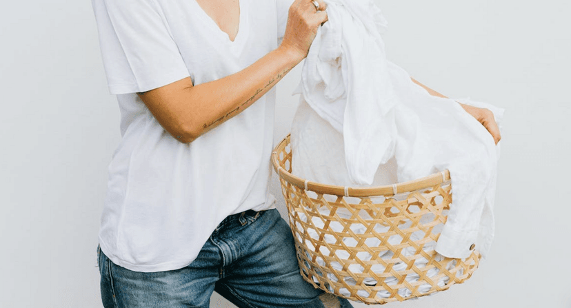 Customer with laundry basket