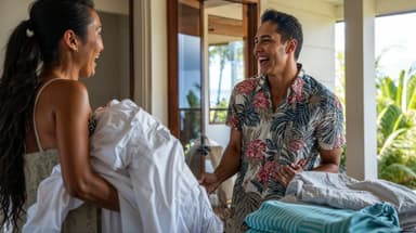 Happy customers with fresh laundry